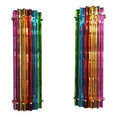 Pair of Vintage Murano Wall Sconce, Multi-Color Triedri, Column Mariangela Mode