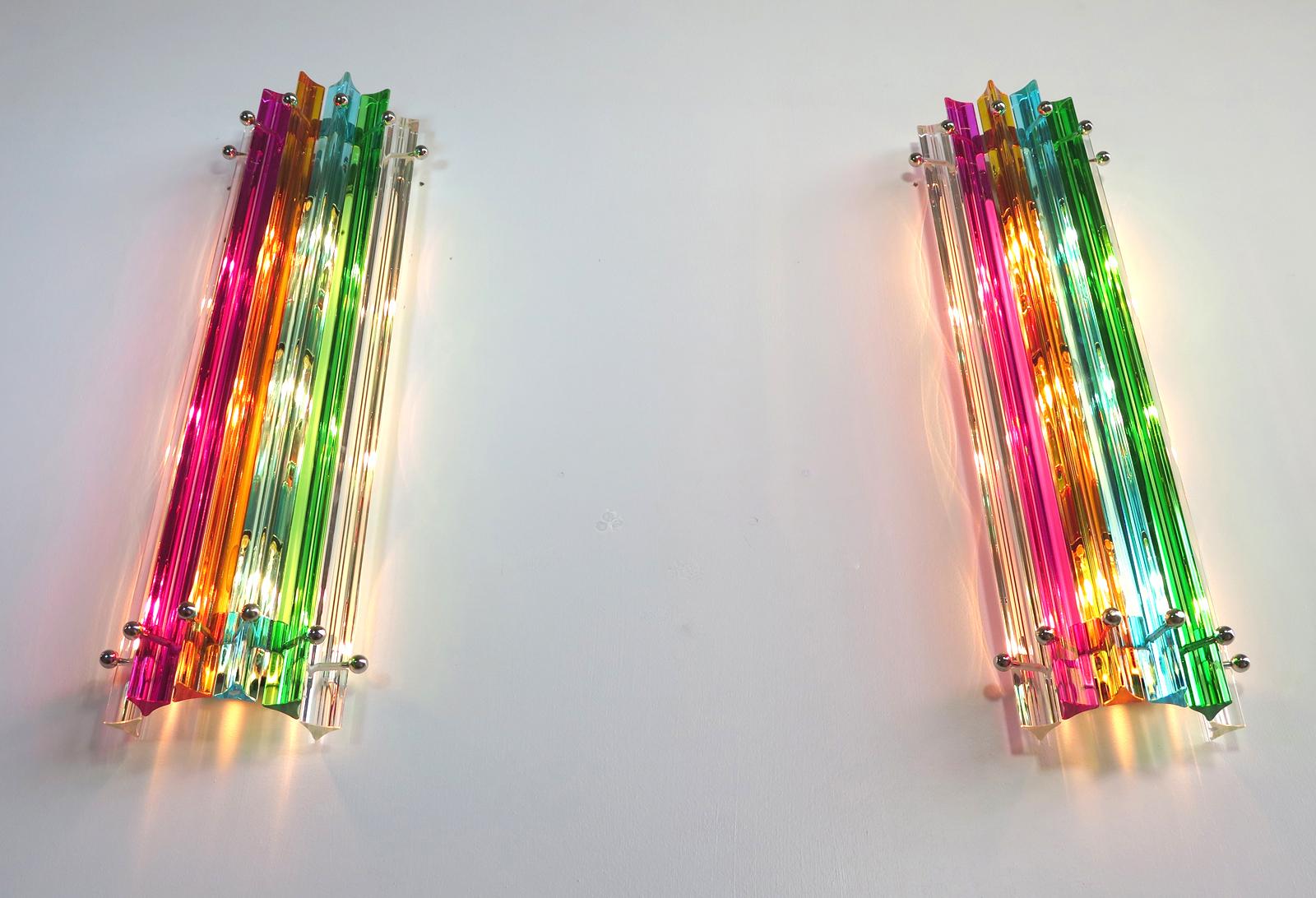 Italian Pair of Vintage Murano Wall Sconce, Multicolor Triedri, Column Mariangela Model