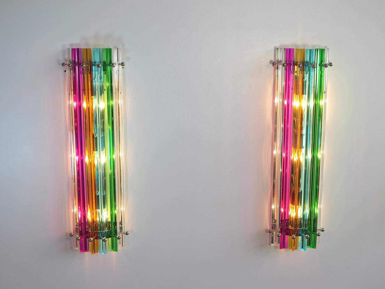 Pair of Vintage Murano Wall Sconce, Multicolor Triedri, Column Mariangela Model 1