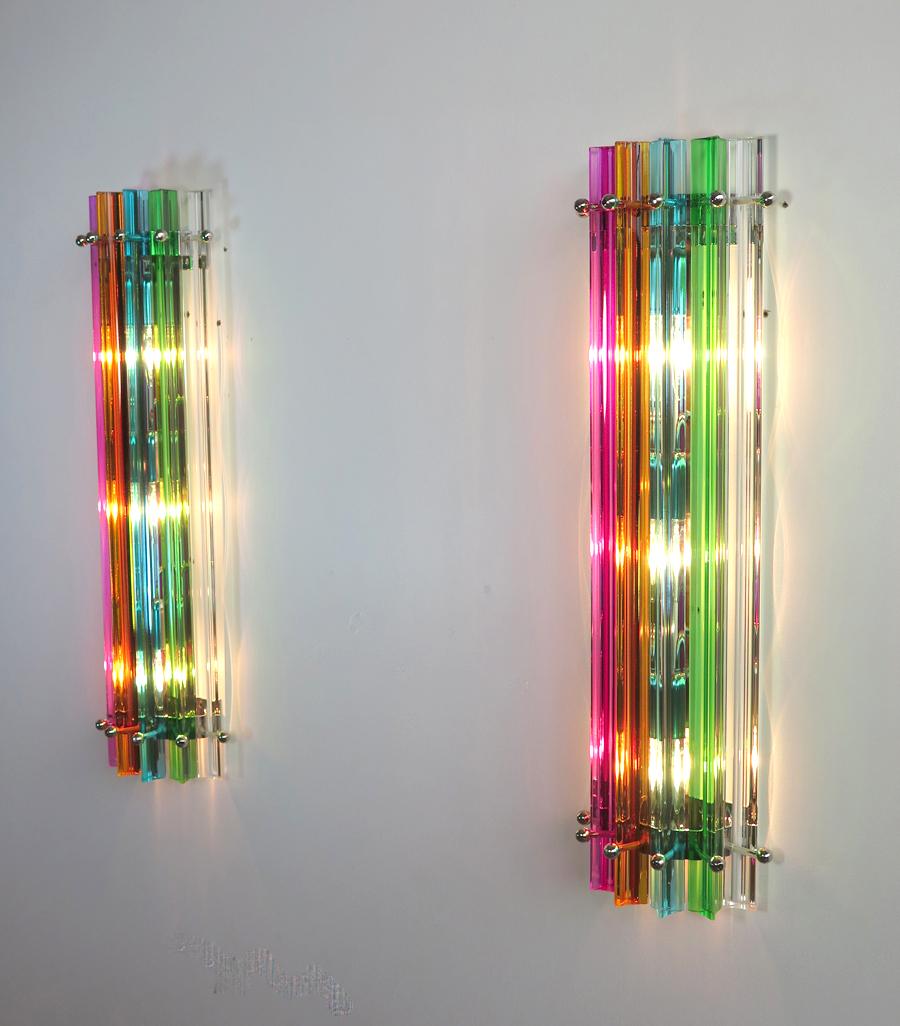 Pair of Vintage Murano Wall Sconce, Multicolor Triedri, Column Mariangela Model 2