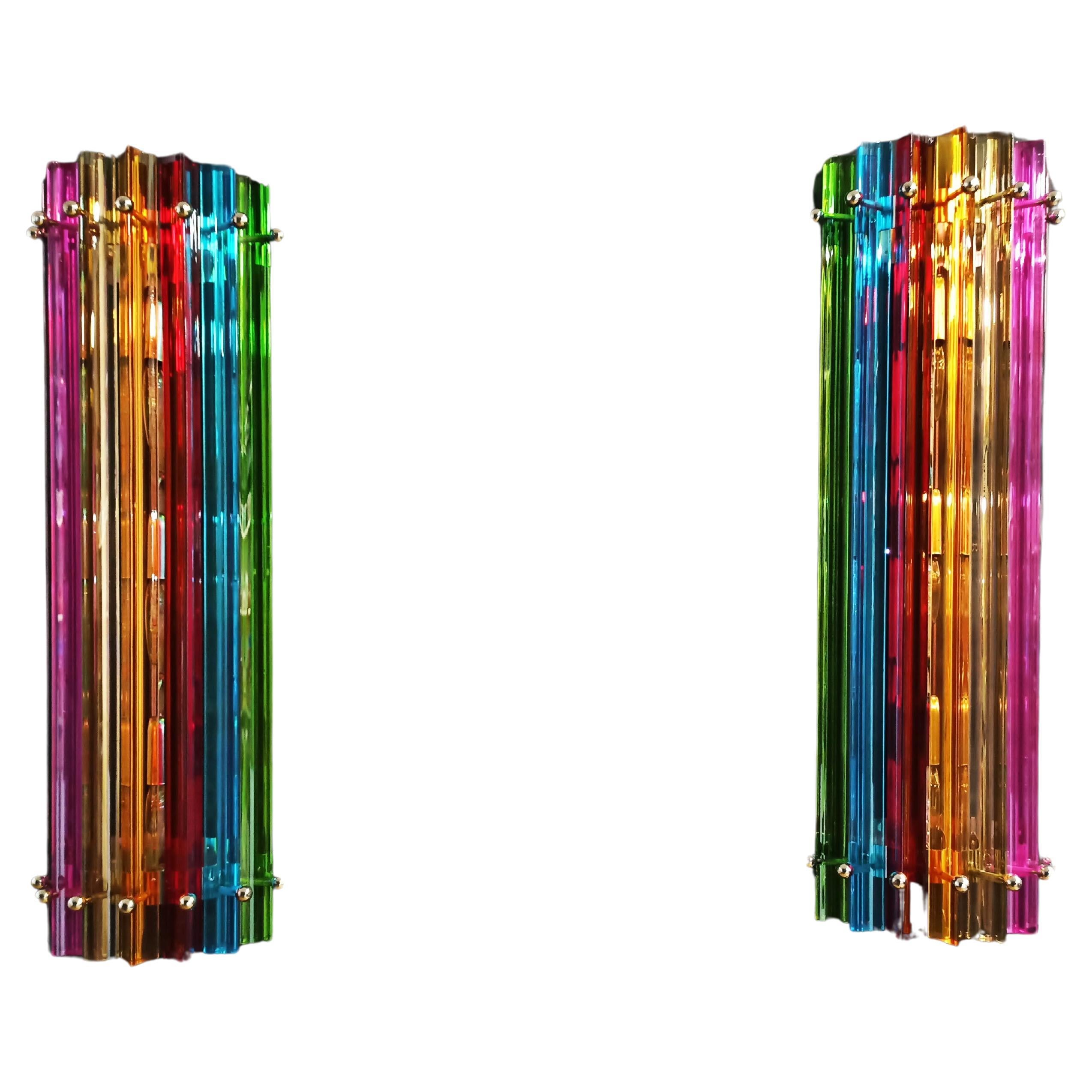 Pair of Vintage Murano Wall Sconce, Multicolor Triedri, Column Mariangela Model