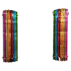 Pair of Vintage Murano Wall Sconce, Multicolor Triedri, Column Mariangela Model