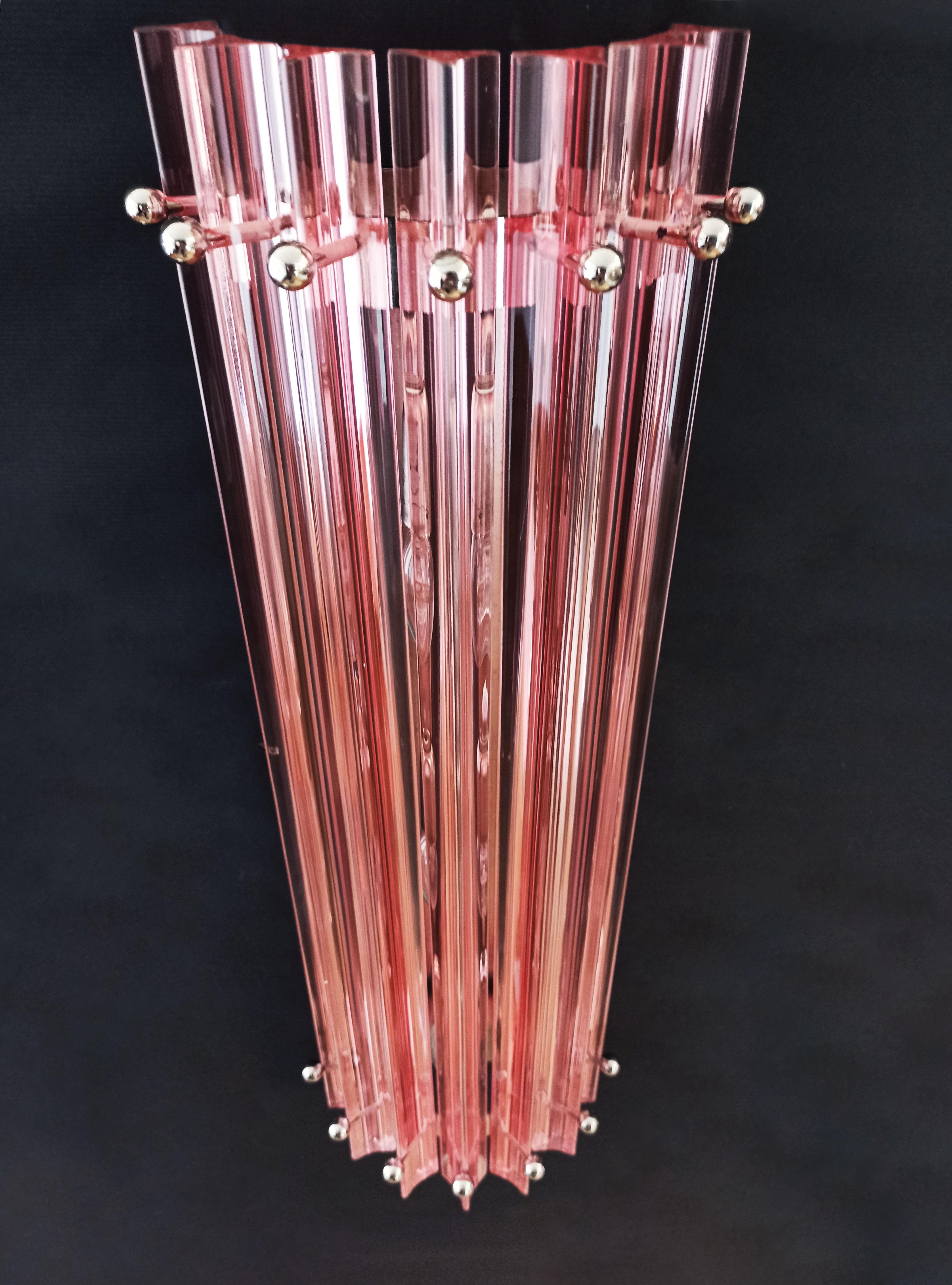 Pair of Vintage Murano Wall Sconce, Pink Triedri, Column Mariangela Model 10