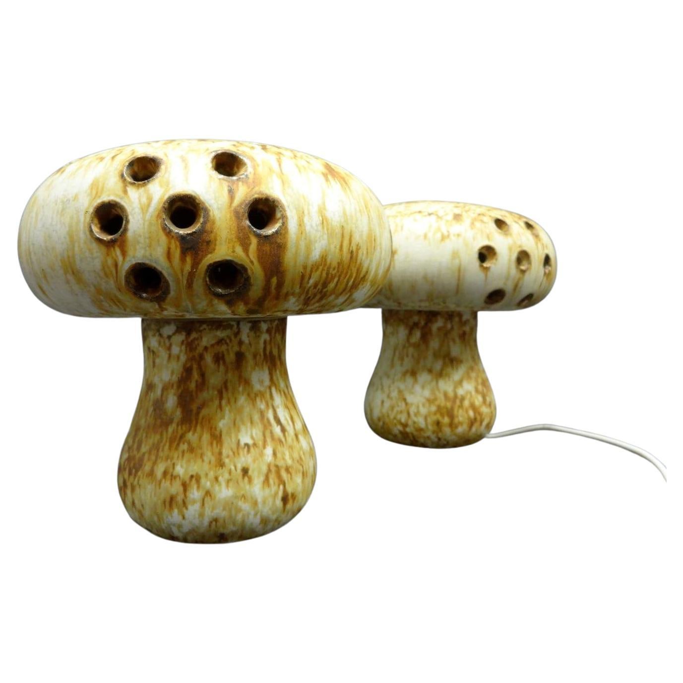 Pair of mushroom shaped lamps by Bruno Karlsson for Ego, Sweden 1970s. 
They are signed below with ego stengods atelje and signed BK. 
In perfect condition ! 

I mount the plug corresponding to your country on simple request.