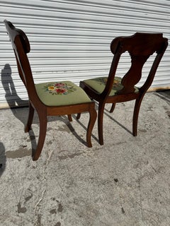 Pair of Vintage Needlepoint Upholstered Regency Style Chairs and Footrest