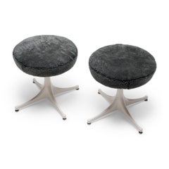 Pair of Vintage Nelson Pedestal Stools in Grey Shearling, c. 1960s
