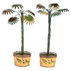 Pair of Vintage Neoclassic Italian Tole Palm Tree Garnitures or Sculptures