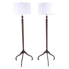 Coppia di lampade da terra neoclassiche d'epoca in legno di Macassar