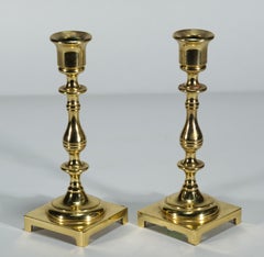 Pair of Vintage Neoclassical Brass Baluster Candlesticks on Footed Bases