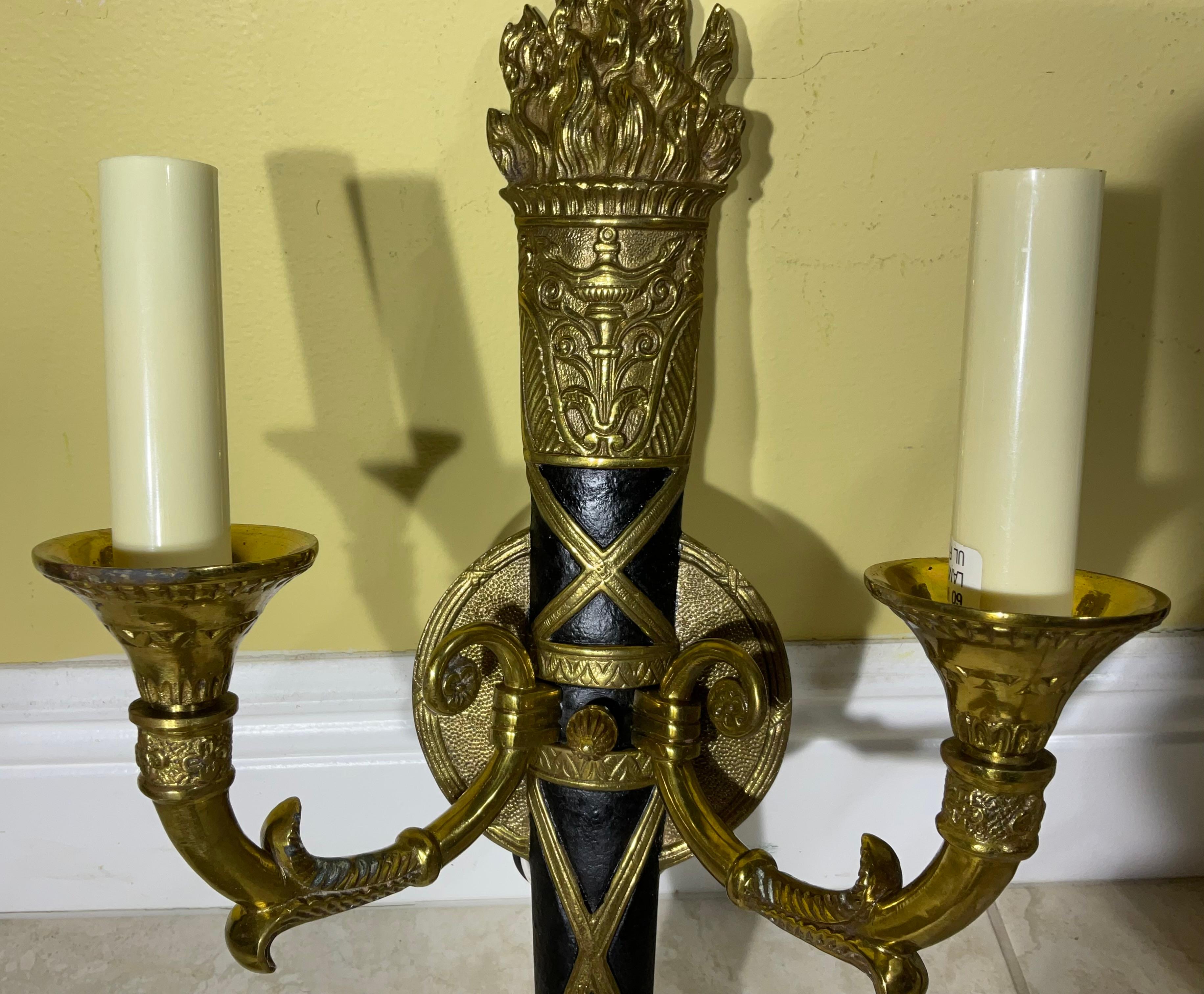 Pair of Vintage Neoclassical Bronze & Patinated Sconces - A Timeless Statement For Sale 4