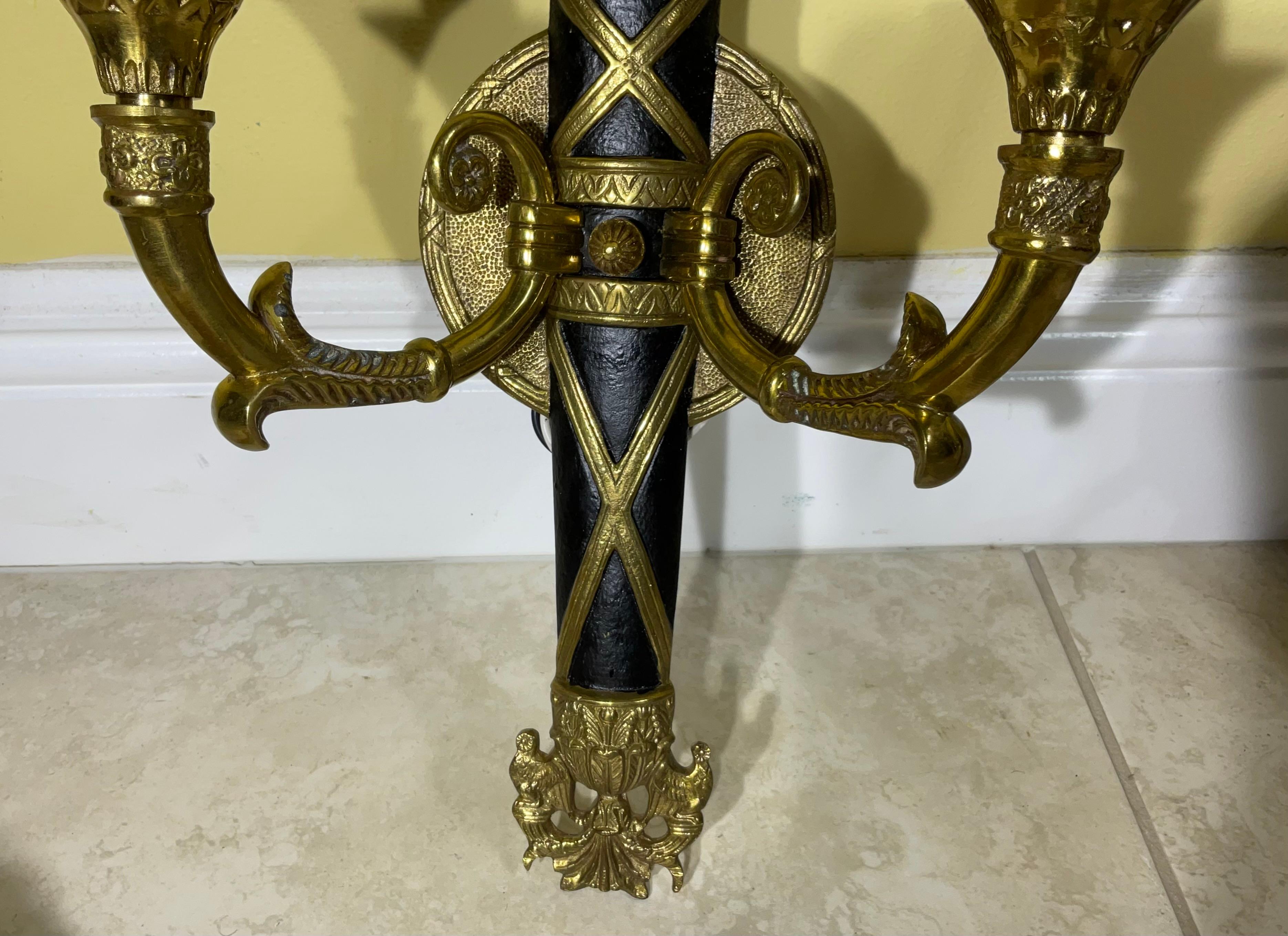 Pair of Vintage Neoclassical Bronze & Patinated Sconces - A Timeless Statement For Sale 5
