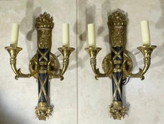 Pair of Vintage Neoclassical Bronze & Patinated Sconces - A Timeless Statement