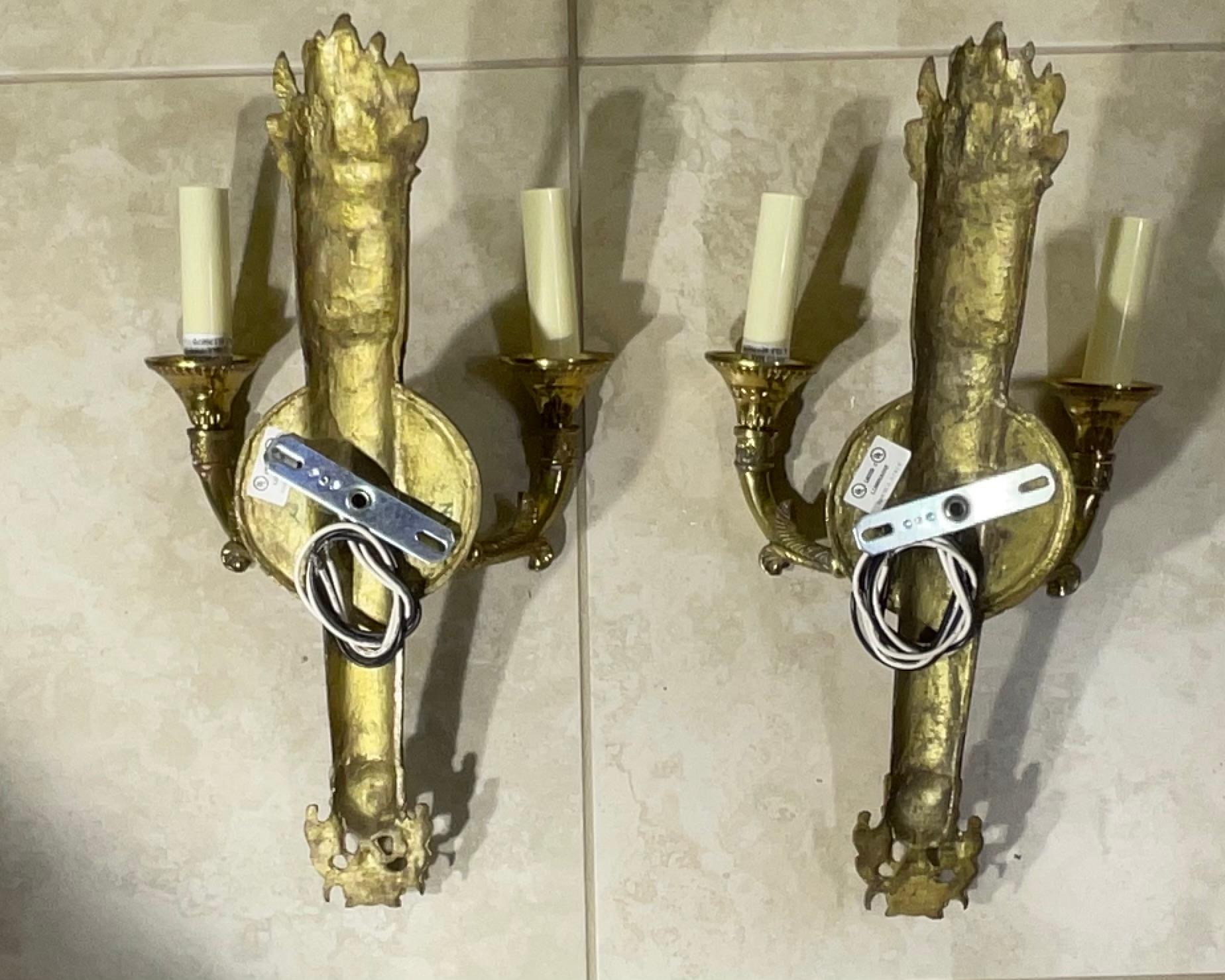 Pair of Vintage Neoclassical Bronze & Patinated Sconces - A Timeless Statement In Good Condition For Sale In Delray Beach, FL