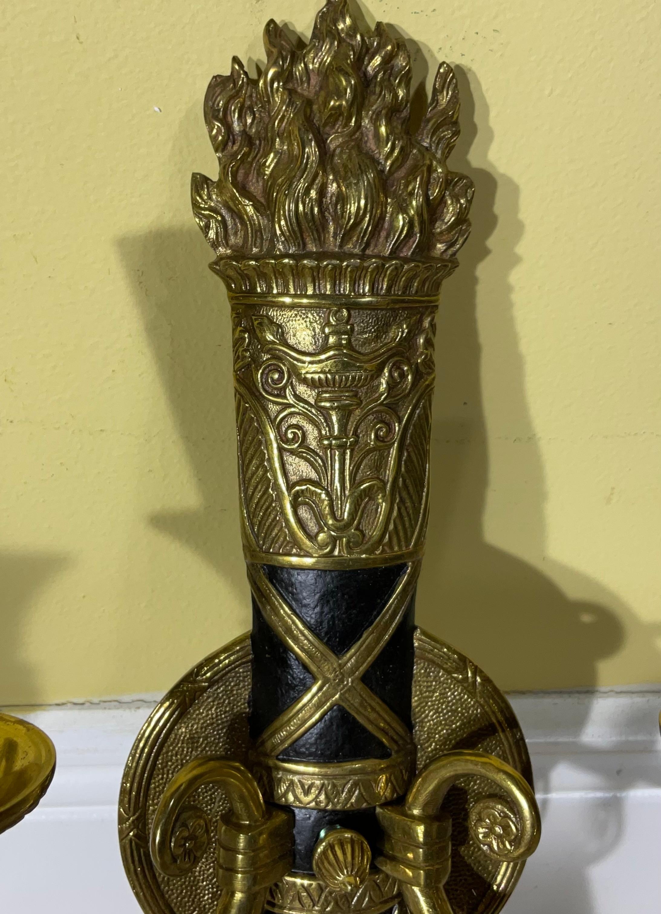 Pair of Vintage Neoclassical Bronze & Patinated Sconces - A Timeless Statement For Sale 1