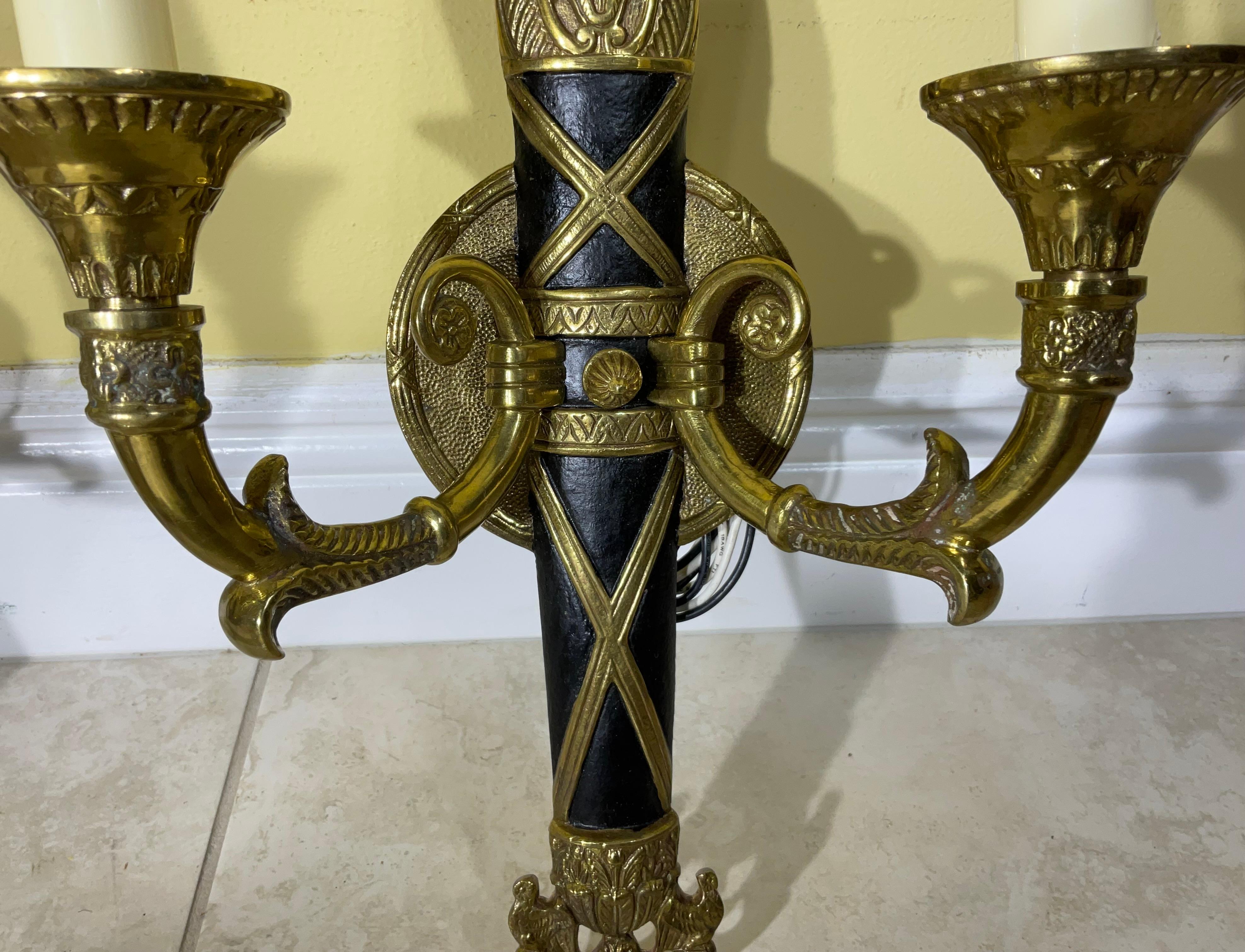 Pair of Vintage Neoclassical Bronze & Patinated Sconces - A Timeless Statement For Sale 2