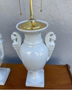 Vintage Neoclassical Urn Table Lamps, White Porcelain, France, 1950s
