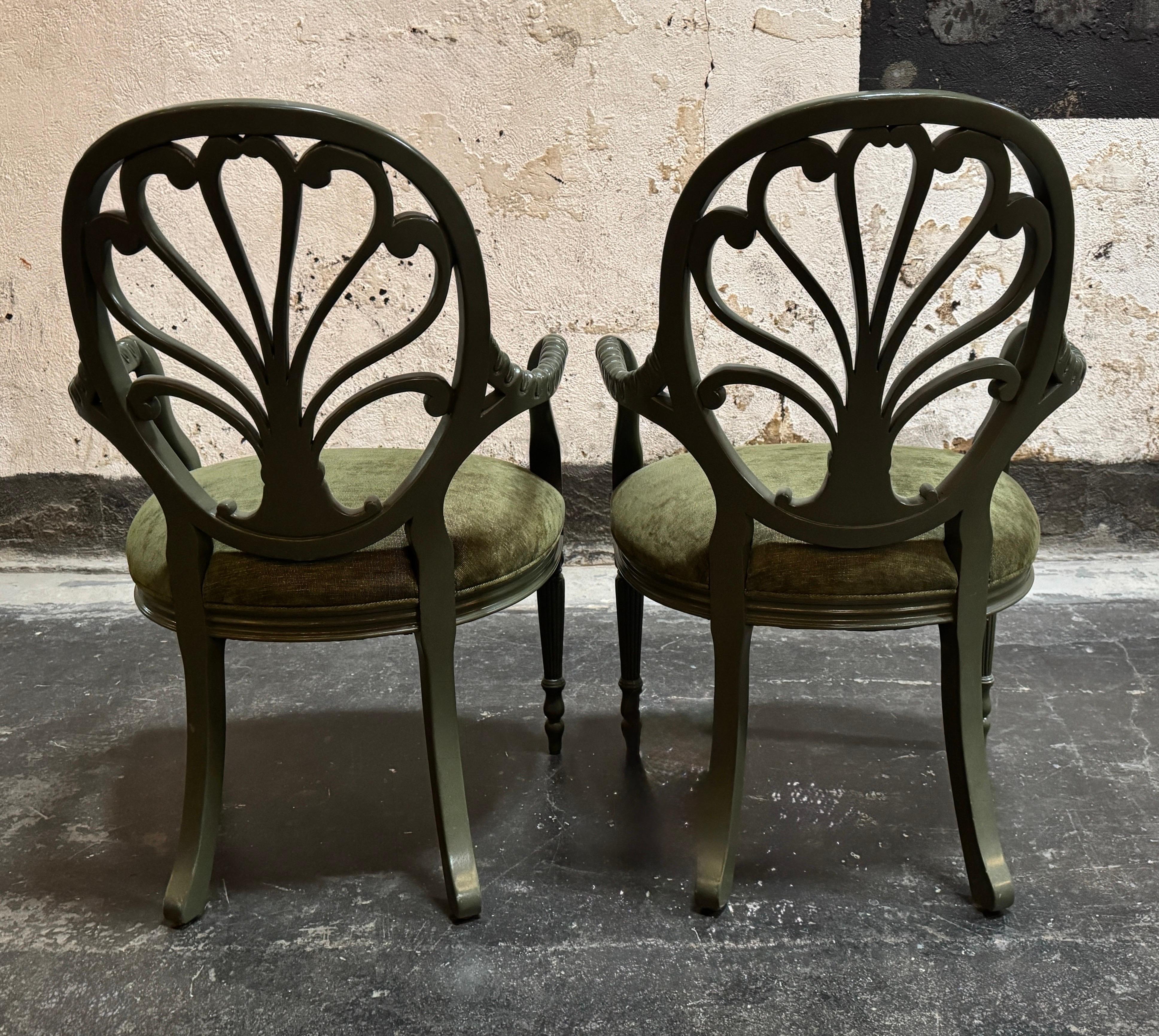 Italian Pair of Vintage Neoclassical Prince of Wales Fan Back Armchairs - Fully Restored For Sale