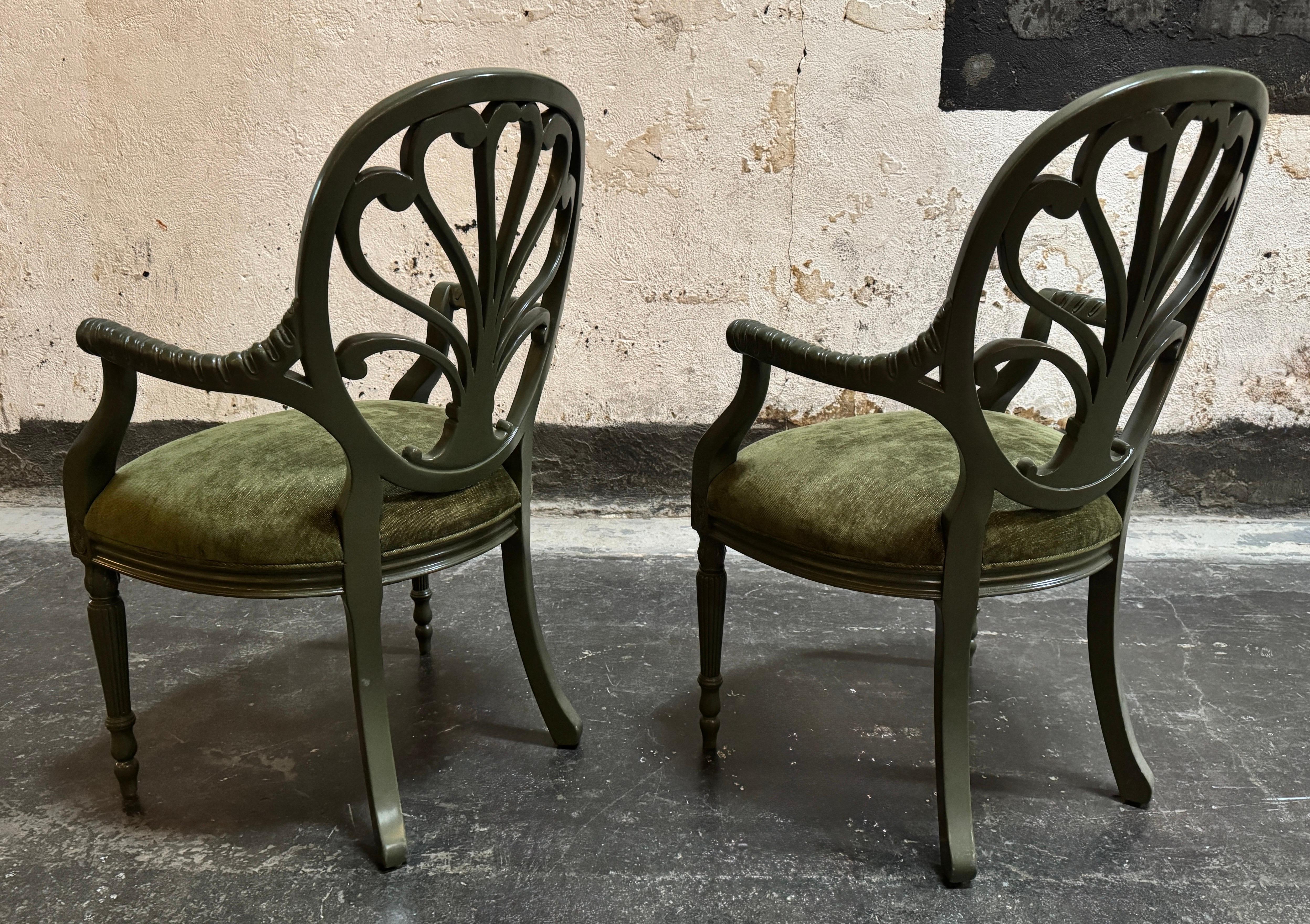 Pair of Vintage Neoclassical Prince of Wales Fan Back Armchairs - Fully Restored In Good Condition For Sale In Atlanta, GA