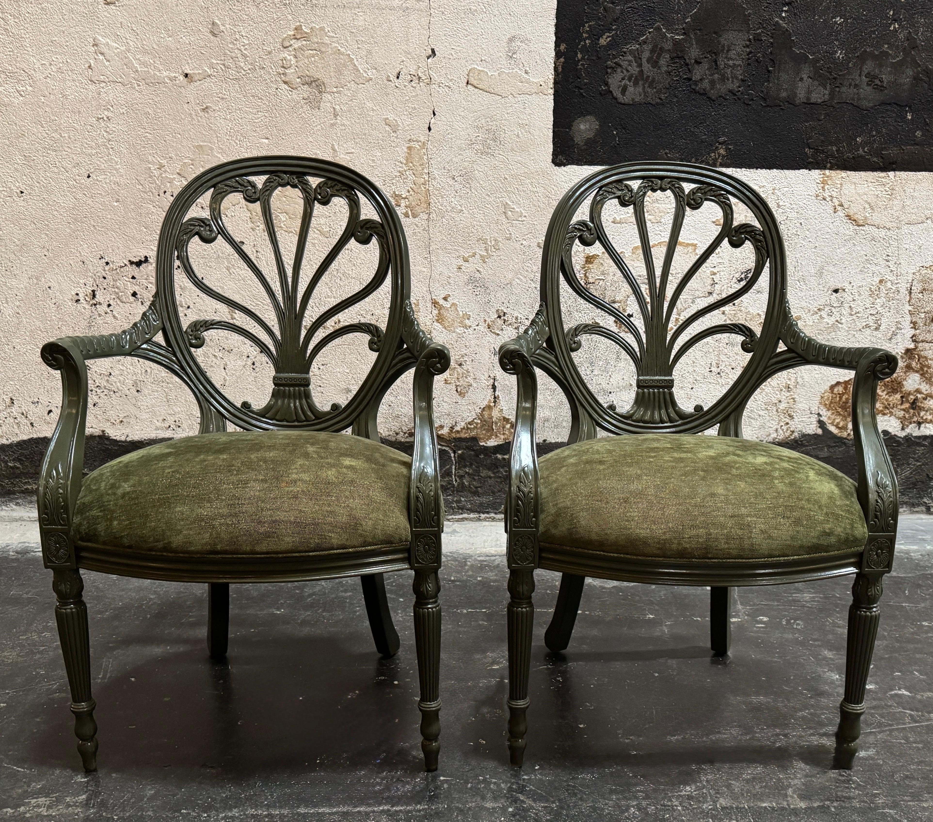 20th Century Pair of Vintage Neoclassical Prince of Wales Fan Back Armchairs - Fully Restored For Sale