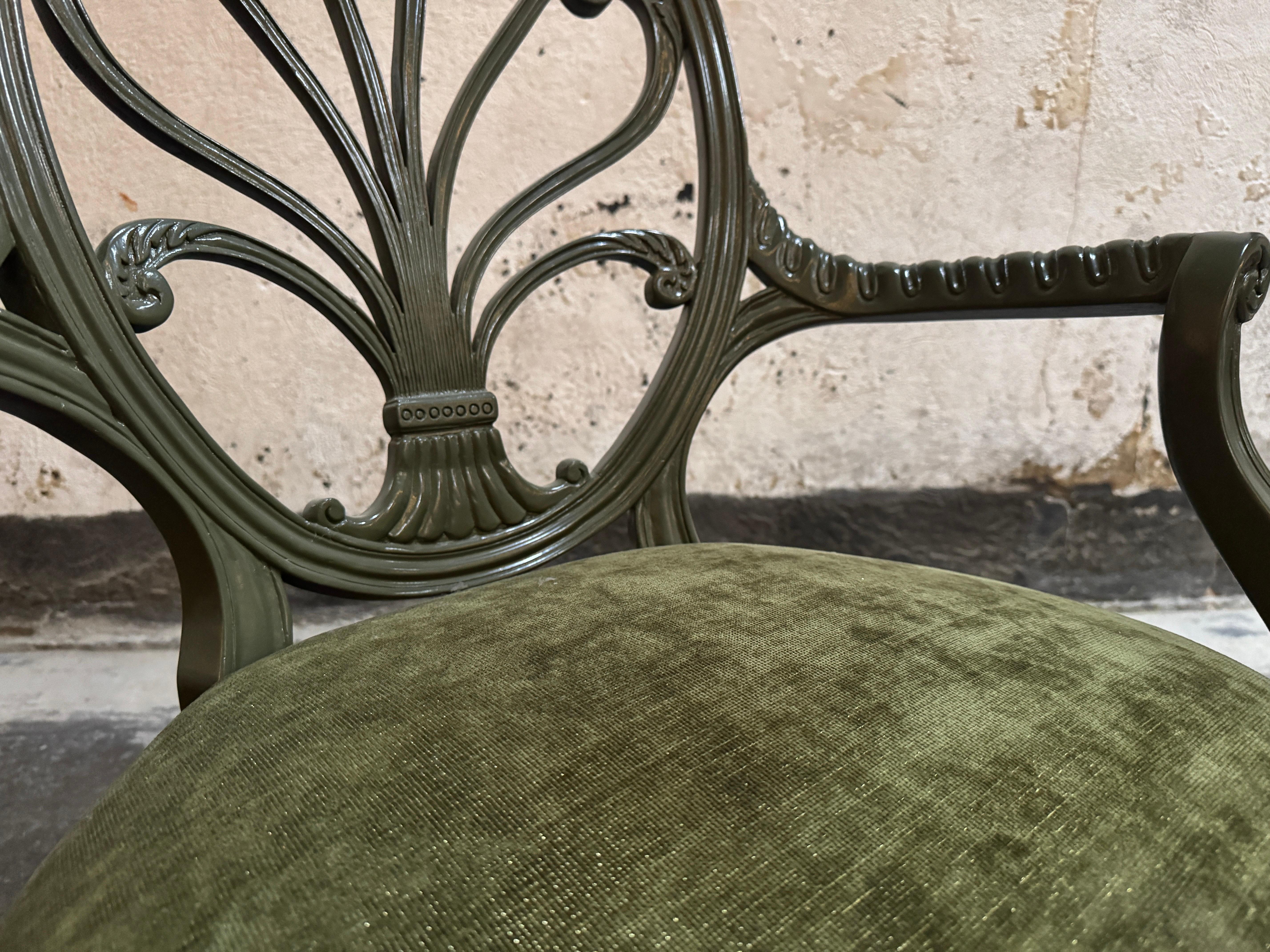 Fabric Pair of Vintage Neoclassical Prince of Wales Fan Back Armchairs - Fully Restored For Sale