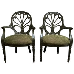 Pair of Vintage Neoclassical Prince of Wales Fan Back Armchairs - Fully Restored