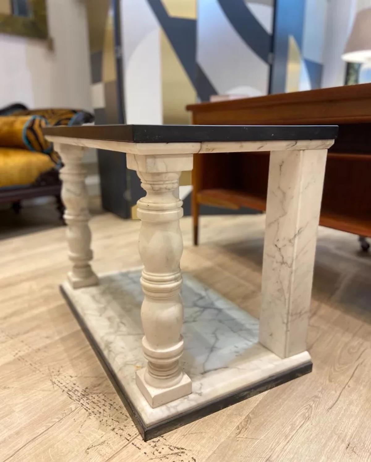 European Pair of vintage neoclassical style marble and slate side tables For Sale