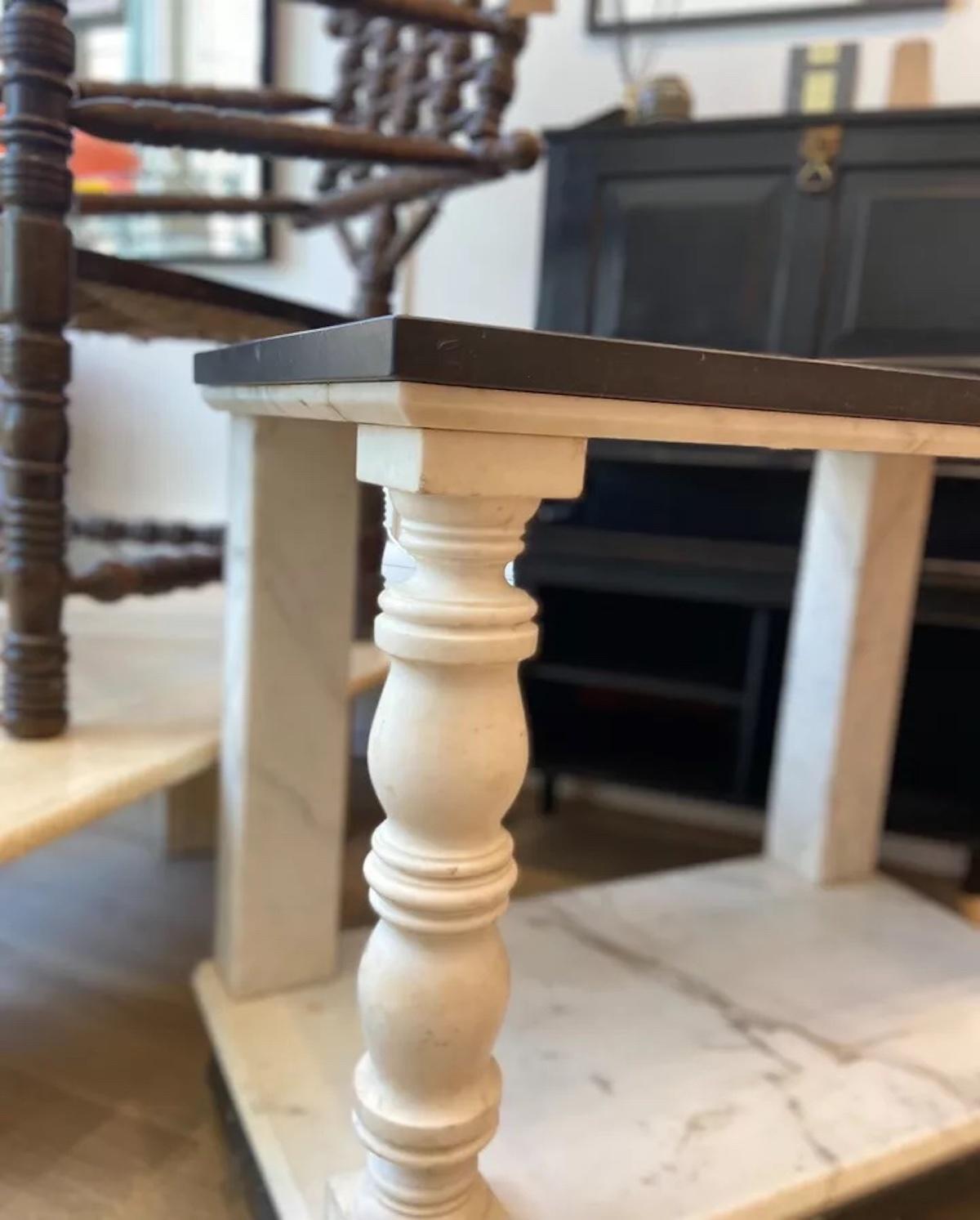 20th Century Pair of vintage neoclassical style marble and slate side tables For Sale