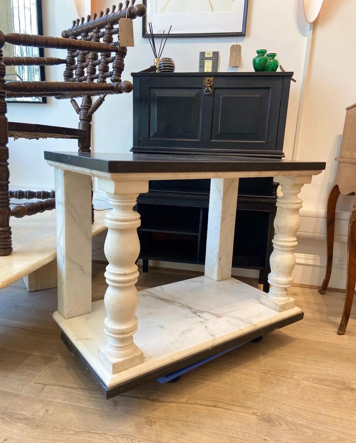 Pair of vintage neoclassical style marble and slate side tables For Sale 2