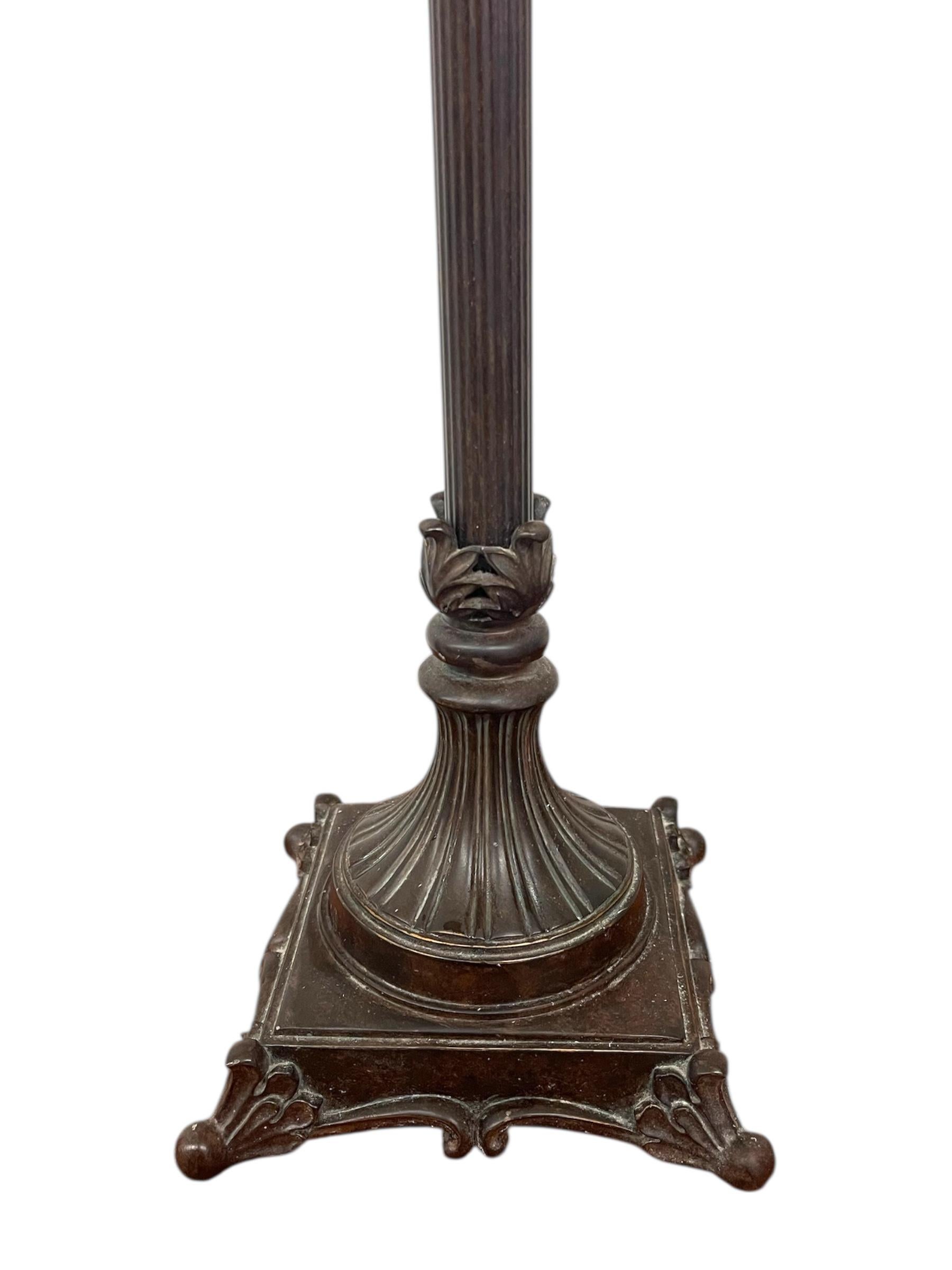 Pair of Vintage Neoclassical Table Lamps w/ Ornate Metal Bases and Fabric Shade. For Sale 6