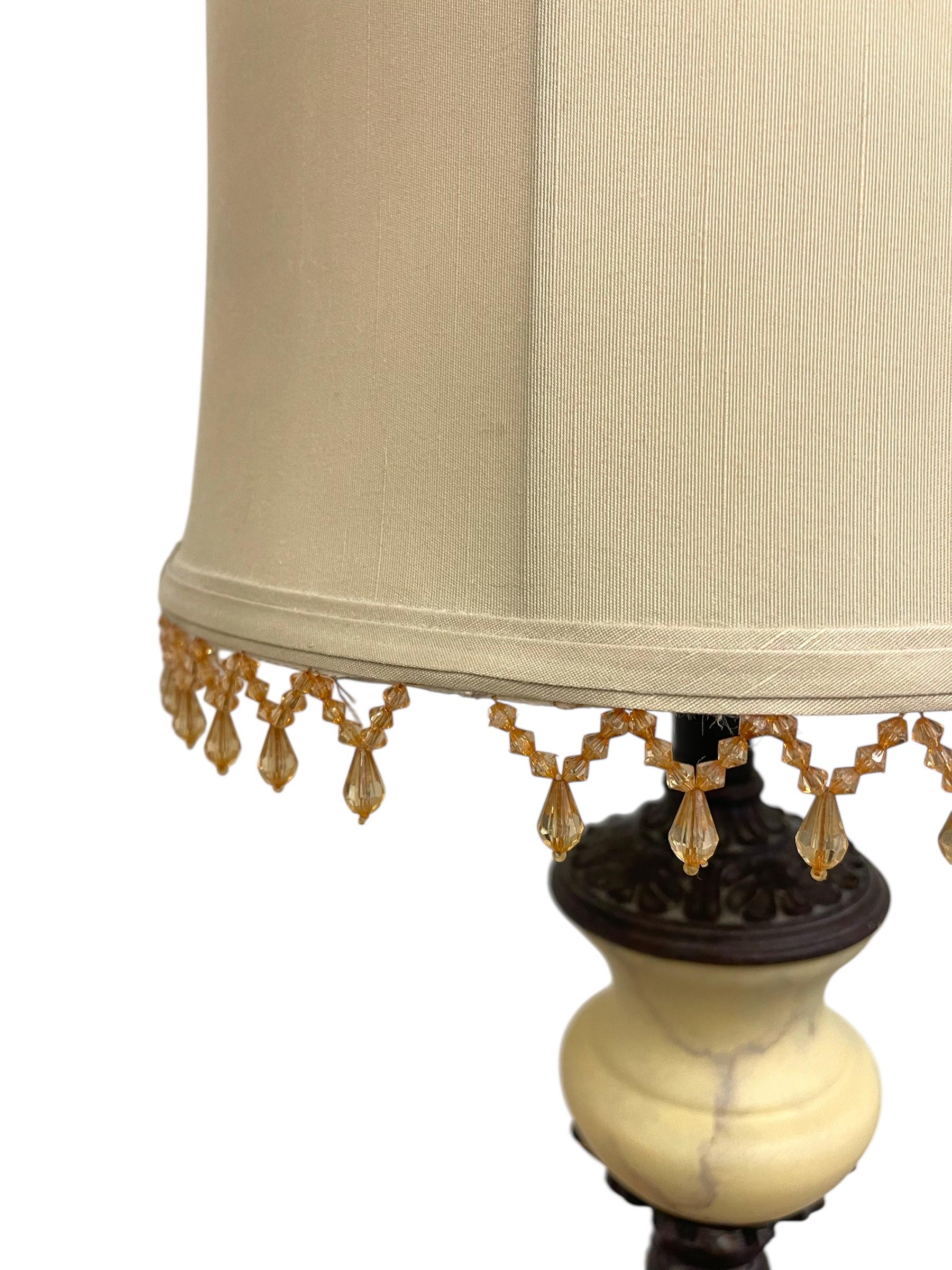 Pair of Vintage Neoclassical Table Lamps w/ Ornate Metal Bases and Fabric Shade. For Sale 1