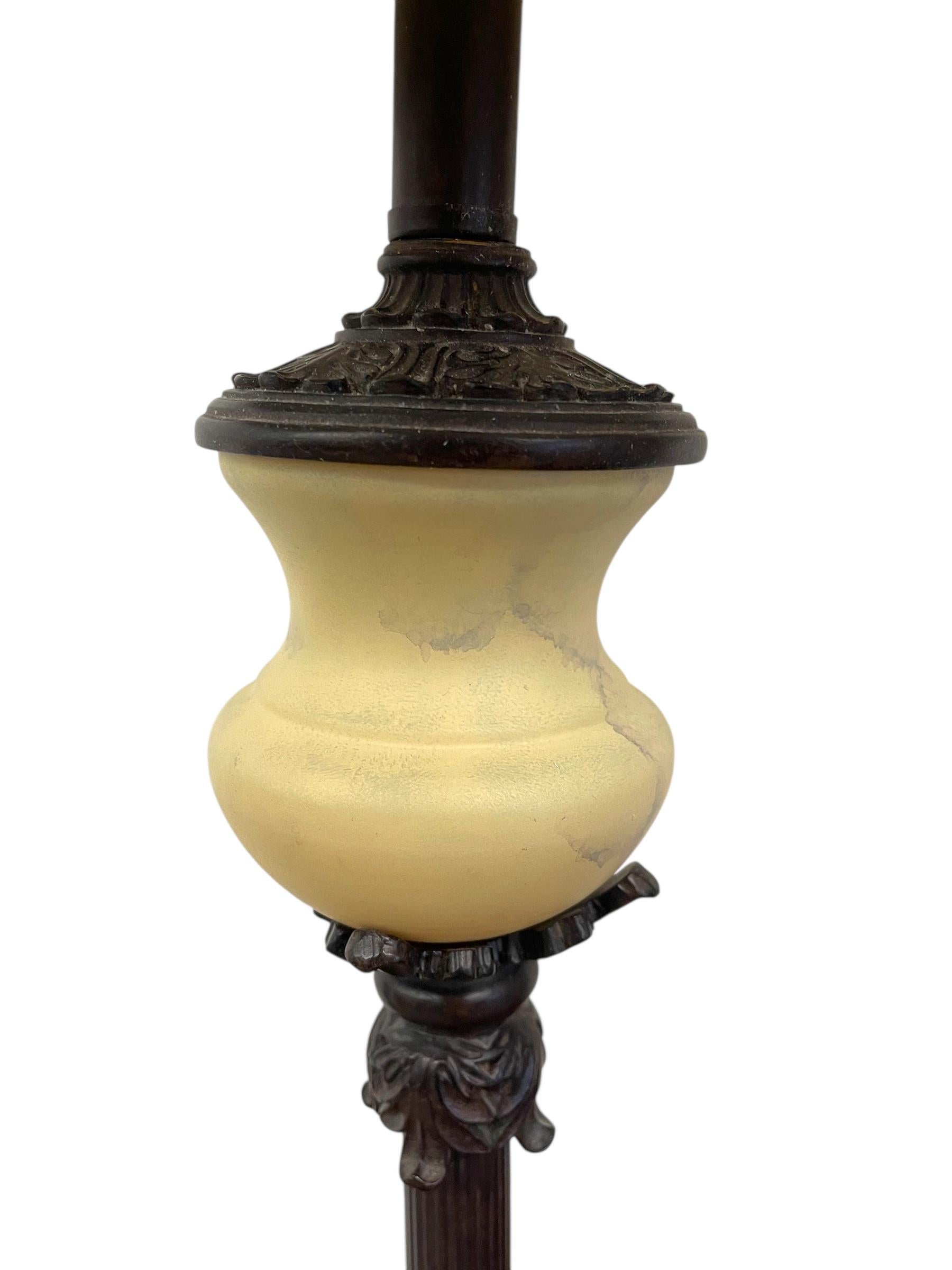 Pair of Vintage Neoclassical Table Lamps w/ Ornate Metal Bases and Fabric Shade. For Sale 4