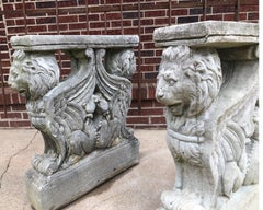 Pair of Vintage Neoclassical Winged Lion Cast Stone/Griffons Table Bases