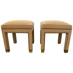 Pair of Vintage Newly Upholstered Parsons Style Camelhair Ottomans Benches