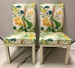 Pair of Vintage Newly Upholstered Slipper Chairs Lee Jofa Lilly Pulitzer Fabric
