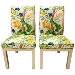 Pair of Vintage Newly Upholstered Slipper Chairs Lee Jofa Lilly Pulitzer Fabric