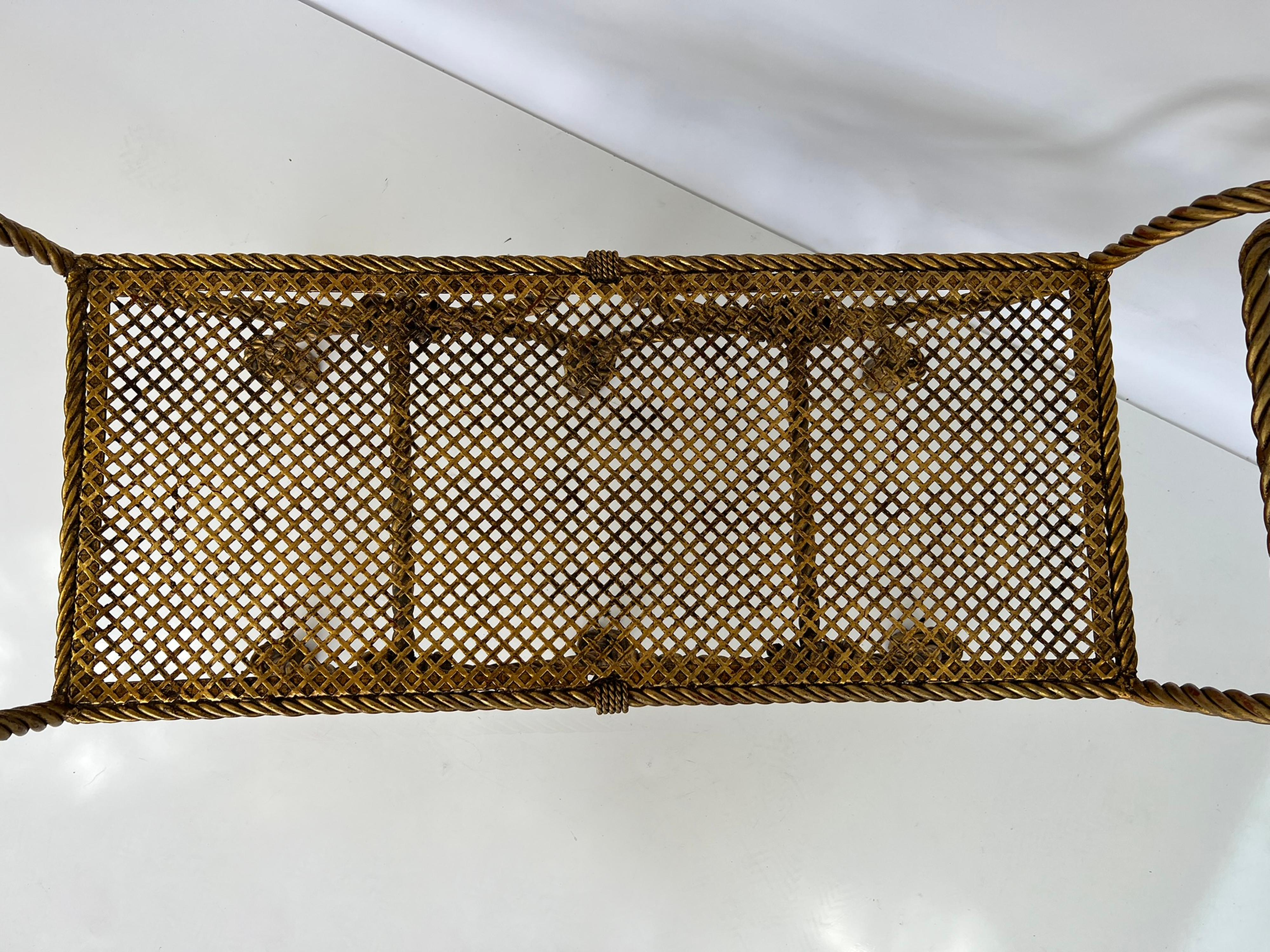 Hollywood Regency Coppia di panche d'epoca Niccolini in ferro dorato con corde e nappe in vendita