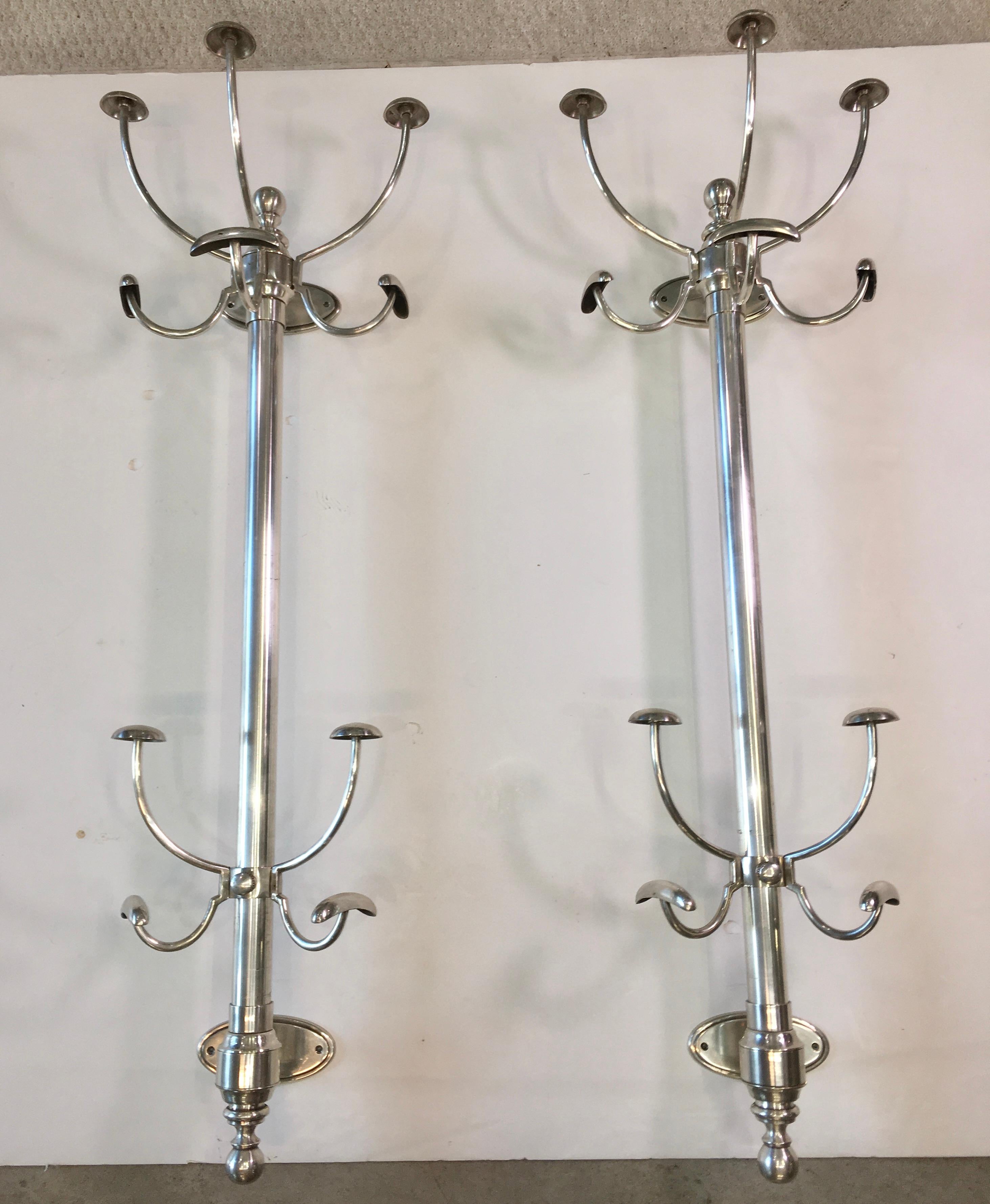 Pair of Vintage Nickeled Brass Wall Mounted Coat & Hat Trees 3