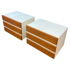 pair of vintage night tables in walnut and lacquered wood circa 1960