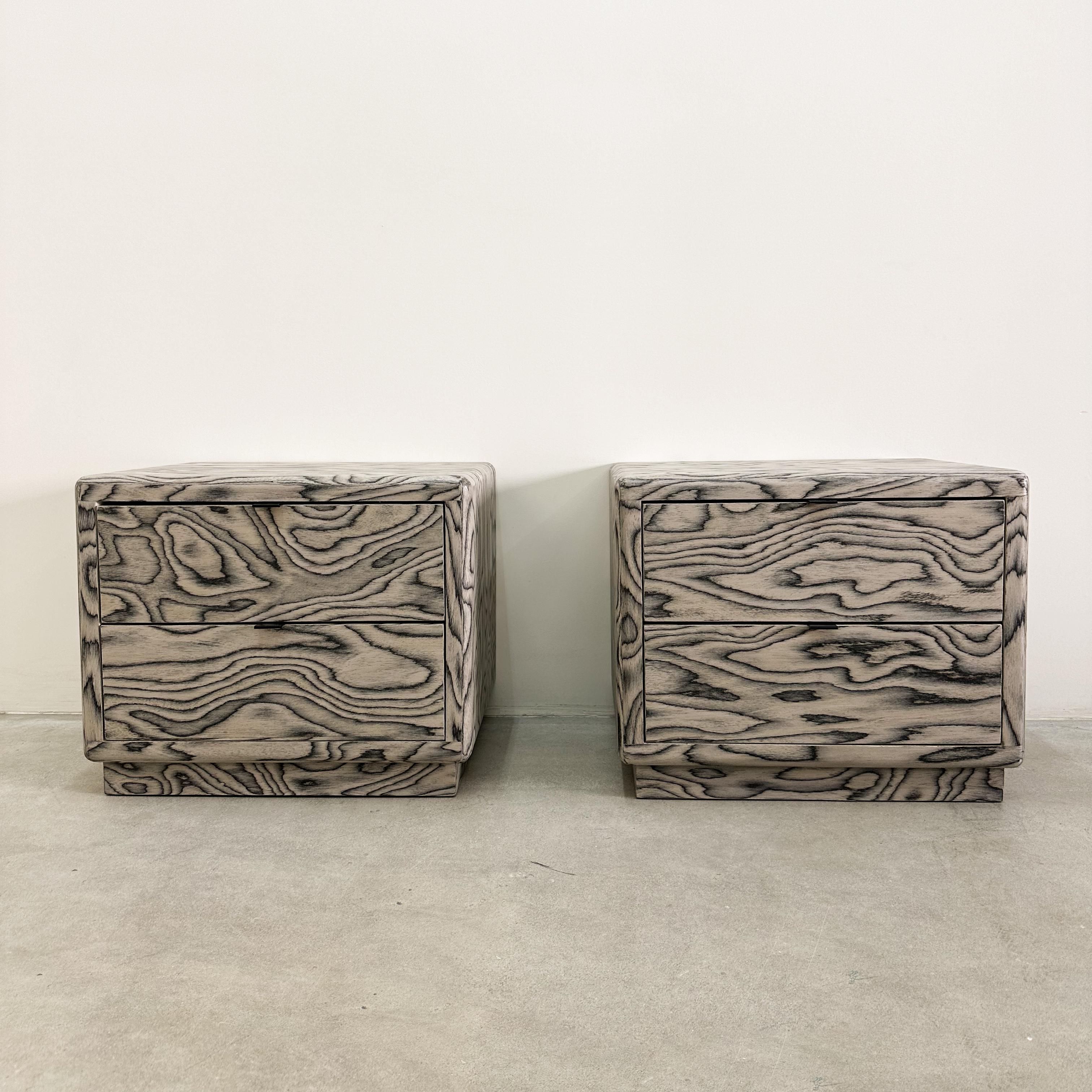 Post-Modern Pair of Vintage Nightstands Featuring Ettore Sottsass Veneer 70s 80s