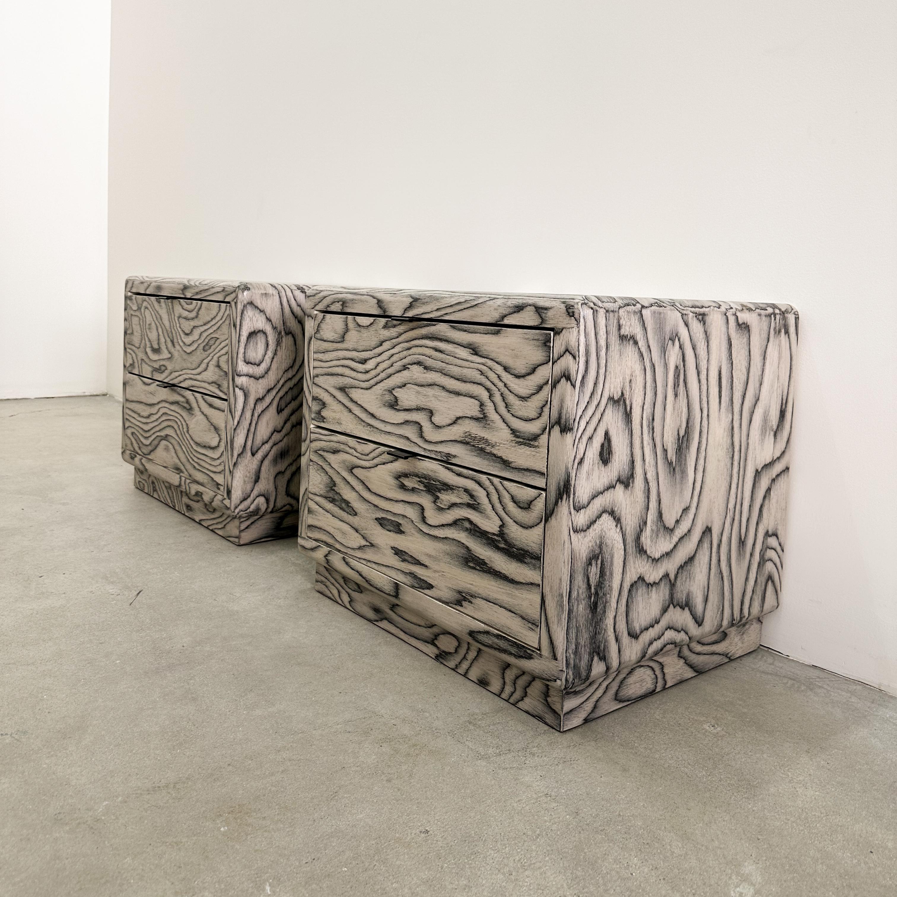 Late 20th Century Pair of Vintage Nightstands Featuring Ettore Sottsass Veneer 70s 80s