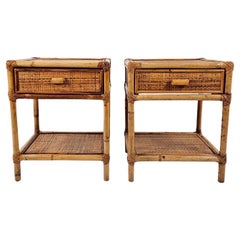 Paire de tables de nuit vintage en bambou