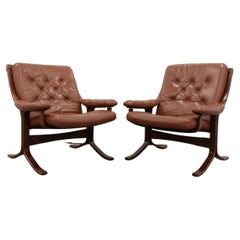 Pair of Vintage Norwegian Mid Century Modern Jon Hjortdal Lounge Chairs