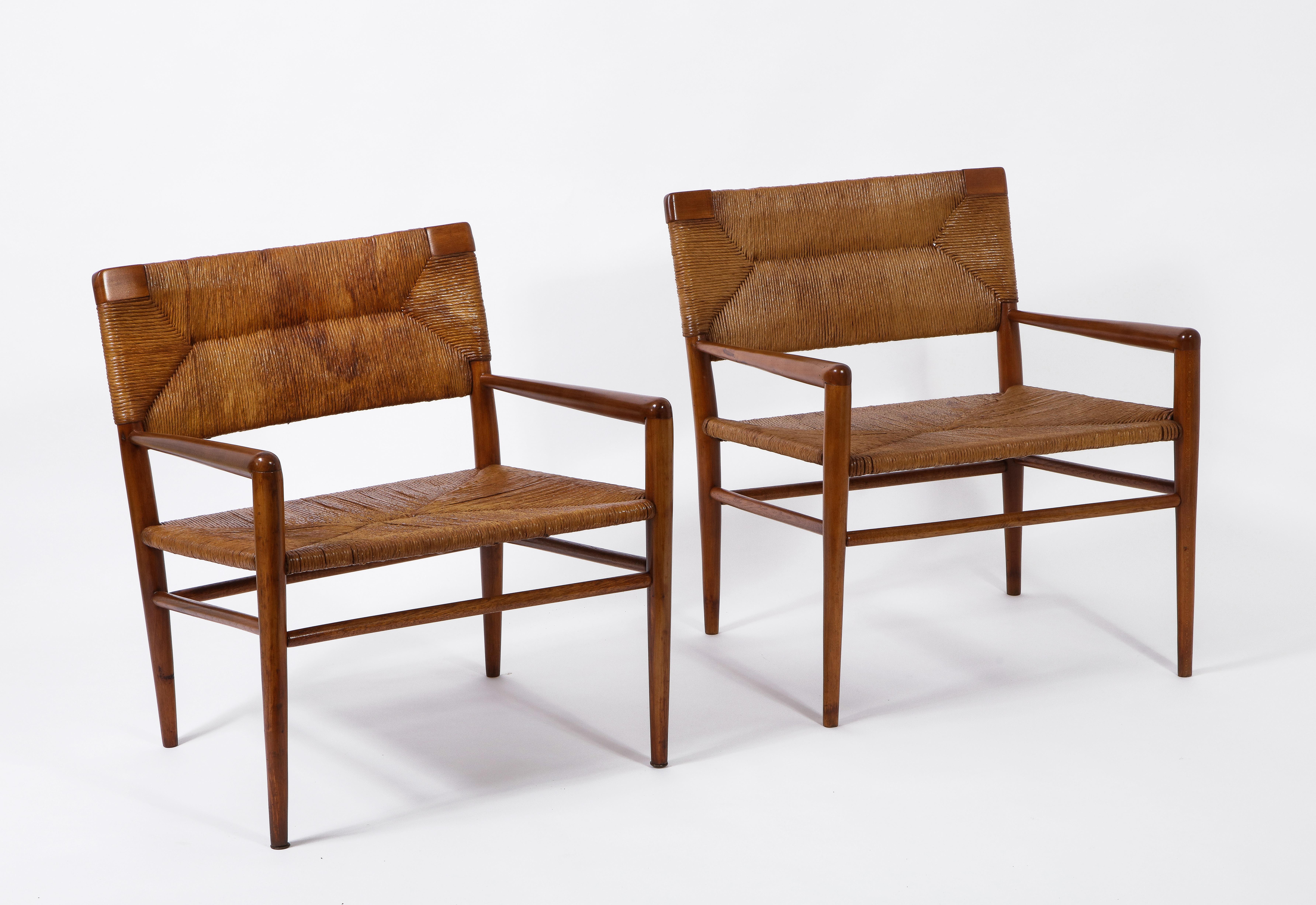 Mid-Century Modern Paire de chaises vintage en chêne et jonc de Mel Smilow, États-Unis, 1960 en vente