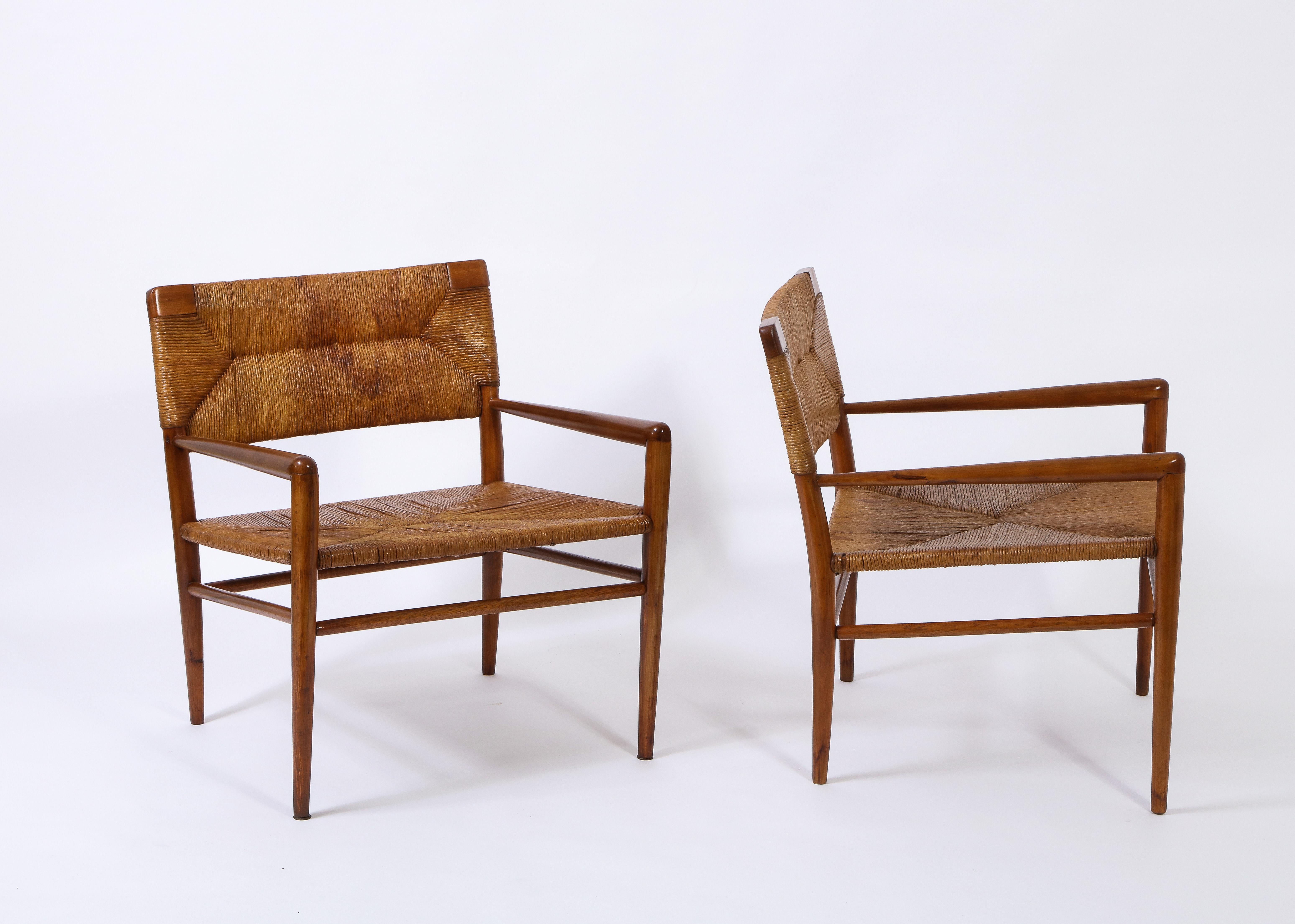 Pair of Vintage Oak and Rush Chairs by Mel Smilow, USA, 1960 In Good Condition For Sale In New York, NY