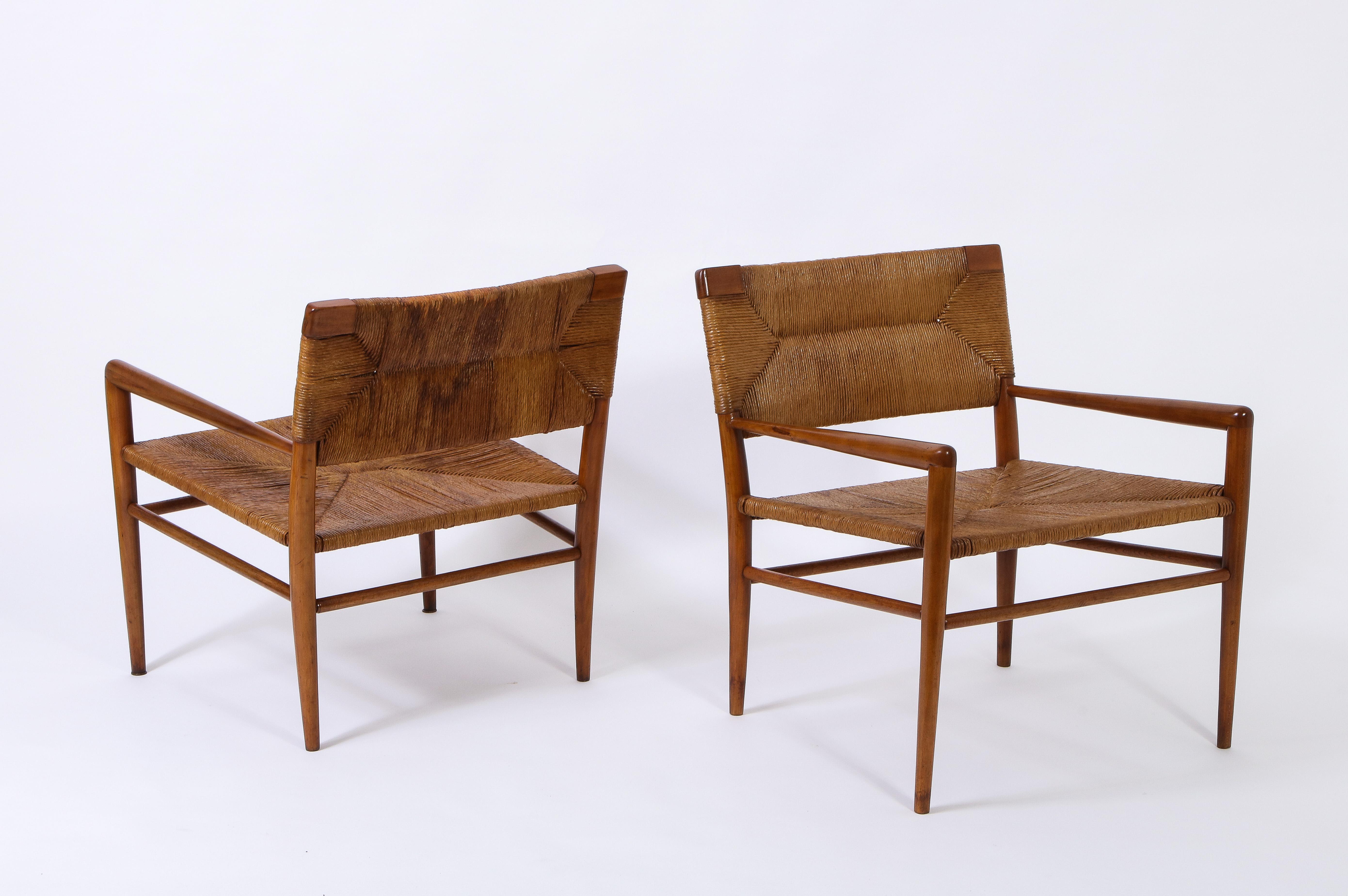 20th Century Pair of Vintage Oak and Rush Chairs by Mel Smilow, USA, 1960 For Sale