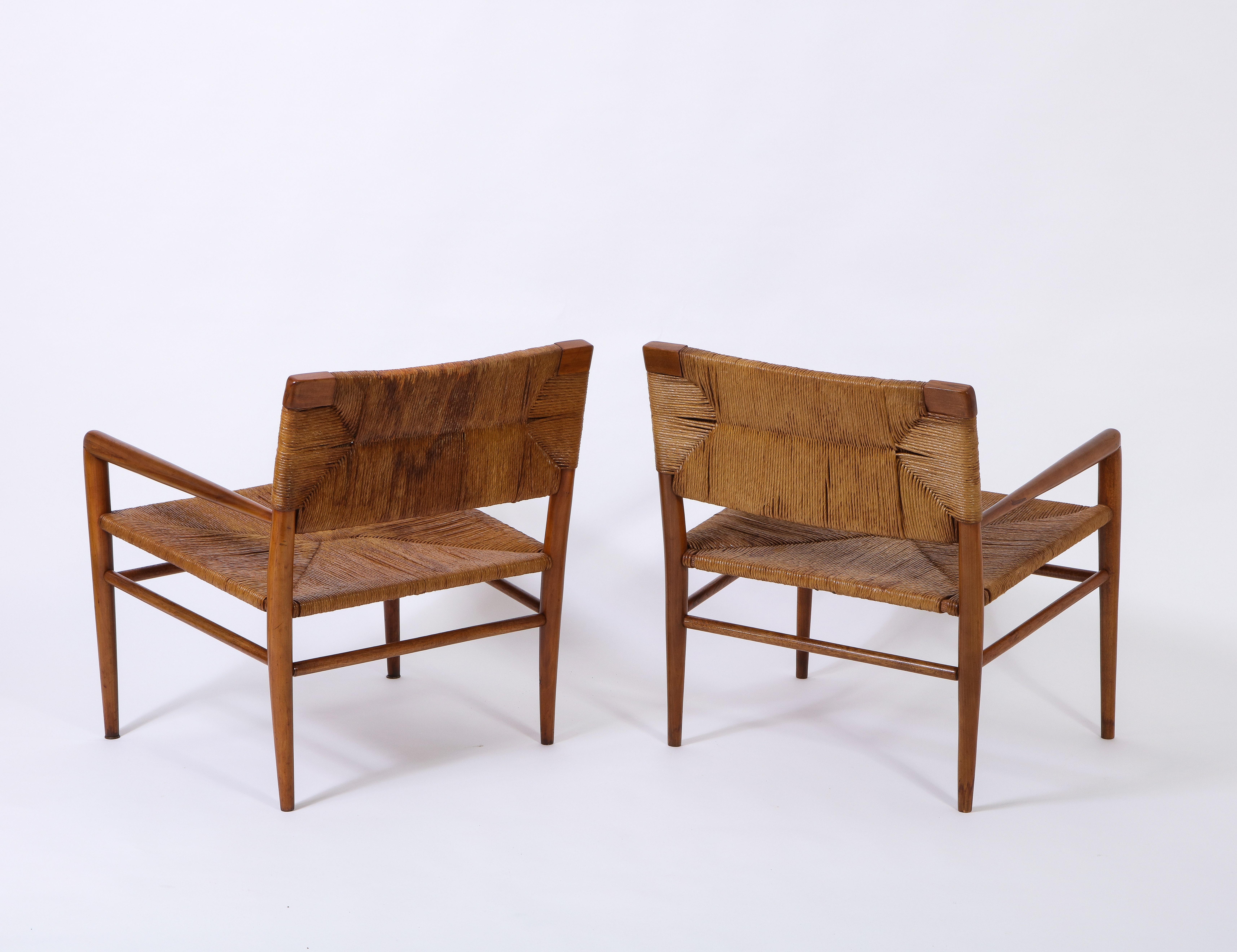 Pair of Vintage Oak and Rush Chairs by Mel Smilow, USA, 1960 For Sale 1