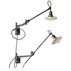 Pair of Vintage OC White Industrial Wall Mounted Swivel Work Lamps