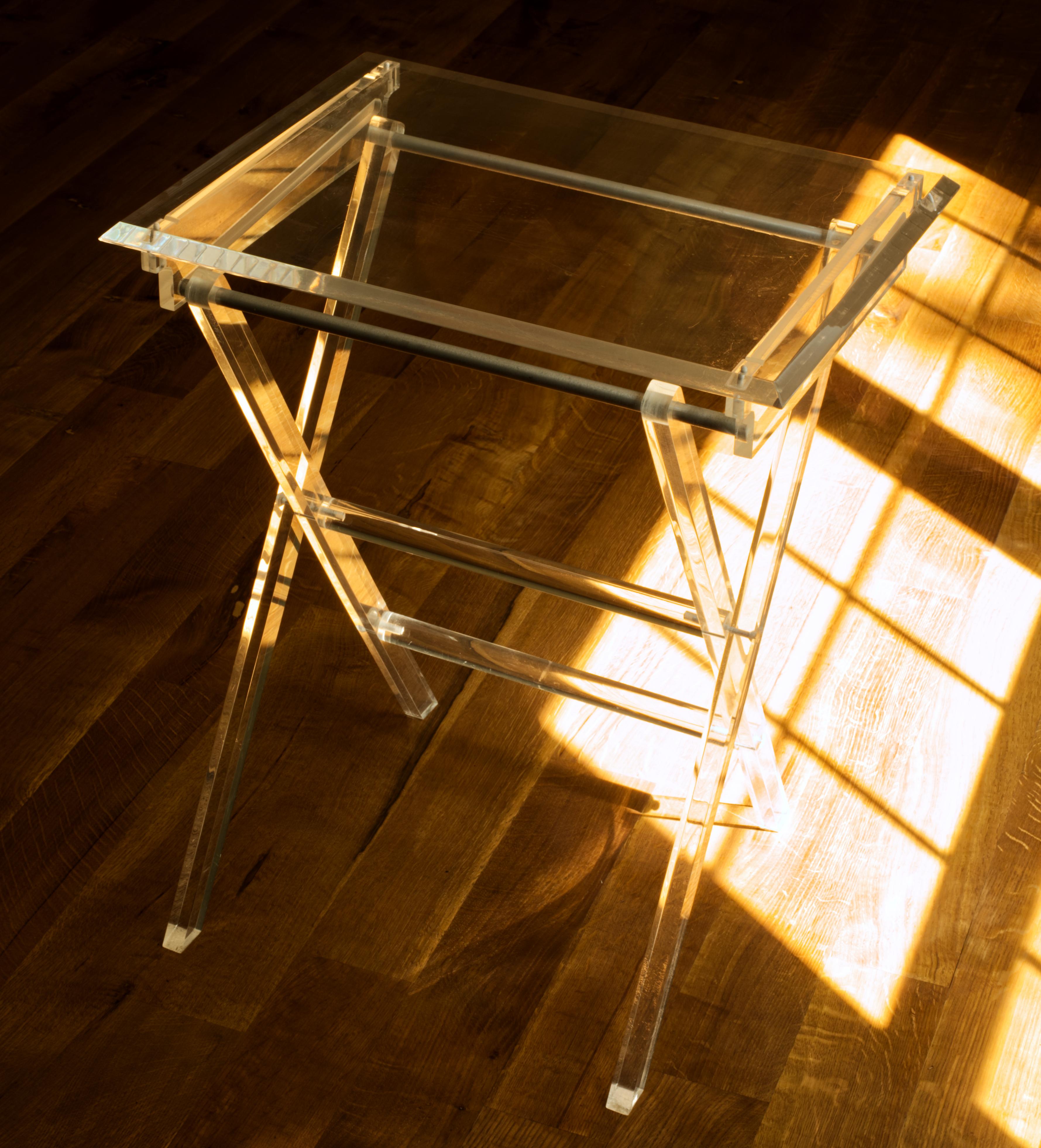 Pair of Vintage Occasional Lucite Folding Tables, TV Trays For Sale 4