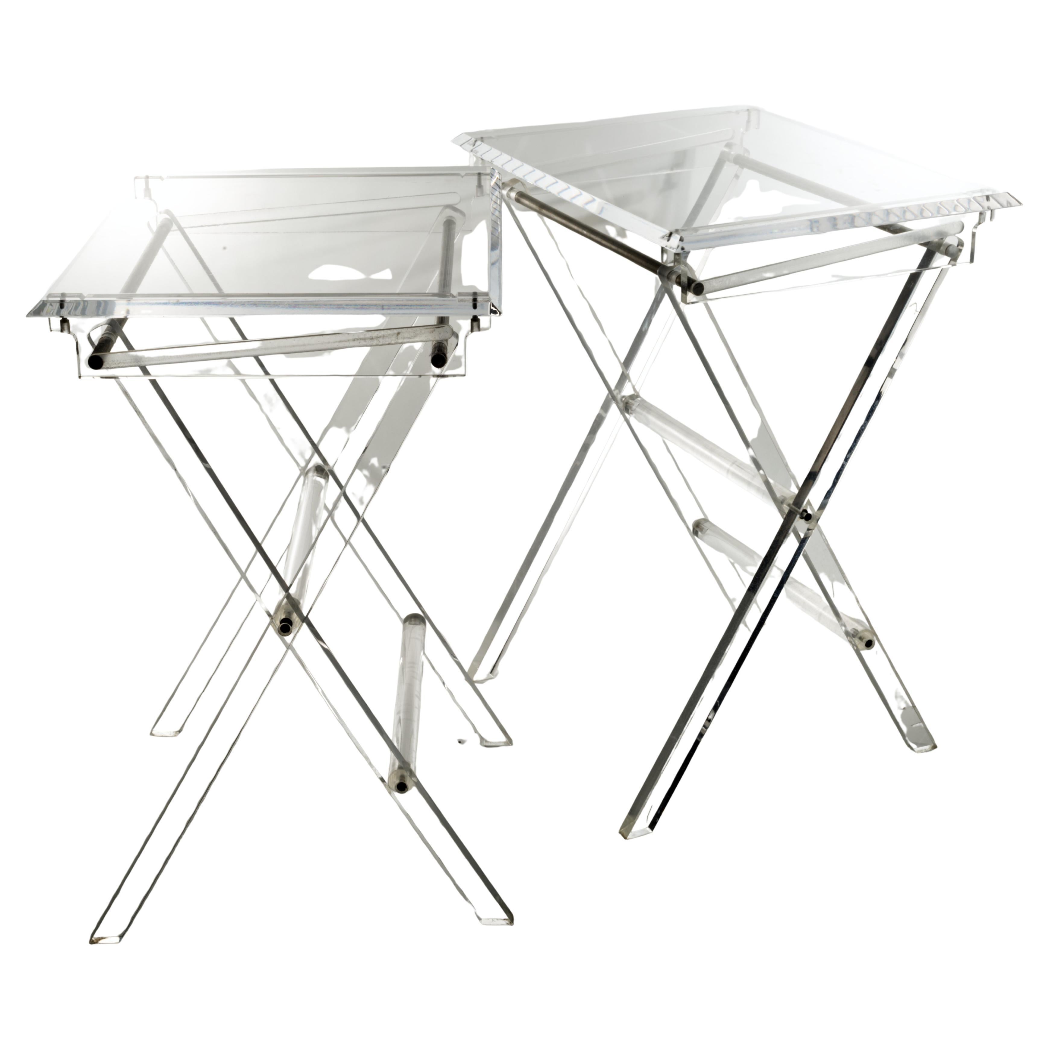 Pair of Vintage Occasional Lucite Folding Tables, TV Trays For Sale