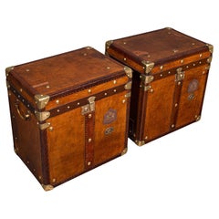 Pair Of Vintage Officer's Campaign Luggage Boxes, English, Leather, Nightstand